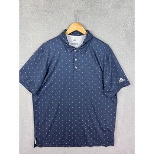 Adidas Polo Shirt Mens Large Blue Tree Print Golf Performance Stretch Athletic